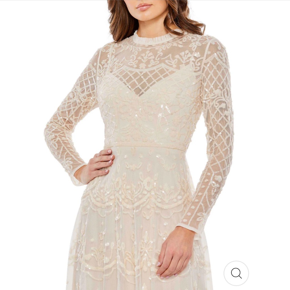 MAC DUGGAL NWT SEQUINED ILLUSION HIGH NECK LONG SLEEVE DRESS Style 9142